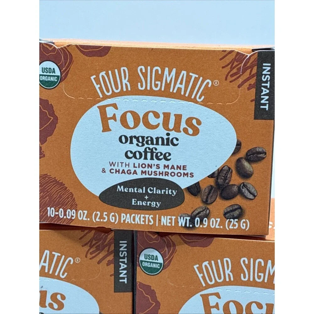 Lot 3 Four Sigmatic Focus Organic Instant Coffee Chaga Mushrooms Lion's Mane 30